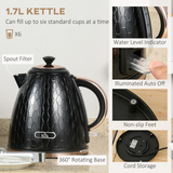 HOMCOM 1.7L Fast Boil Kettle & 2-Slice Toaster Set with 7 Browning Settings – Honeycomb Texture, Black