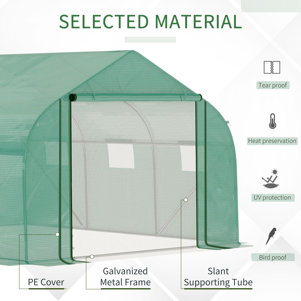 Outsunny Walk-in Garden Greenhouse 3.5 x 3 x 2m with Zippered Roll-Up Door & 6 Mesh Windows – Green