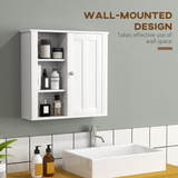 HOMCOM Modern Wall-Mounted Bathroom Cabinet with Adjustable Shelves and Open Side Storage – Space-Saving, White