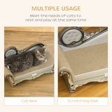 Pawhut Cat Scratching Bed with Catnip – Retro Sofa-Style Pet Scratcher Furniture, Brown