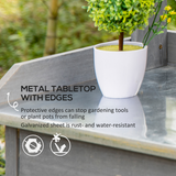 Outsunny Garden Potting Workstation Bench with Galvanised Metal Tabletop, Drawer and Shelves – Solid Wood