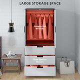 HOMCOM 2-Door Wardrobe with 3 Drawers & Hanging Rail – Bedroom Storage, White & Grey