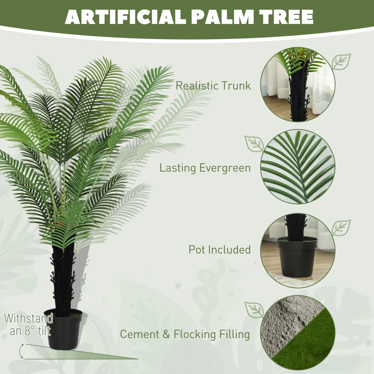 Artificial Areca Palm Tree in Weighted Pot, 120cm – Lifelike Indoor Faux Plant for Home & Office Decor, Green
