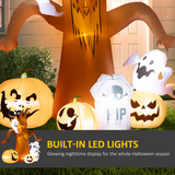 Outsunny 240cm Inflatable Halloween Ghost Tree with Pumpkins, Ghosts and Tombstone – LED Decoration, Orange