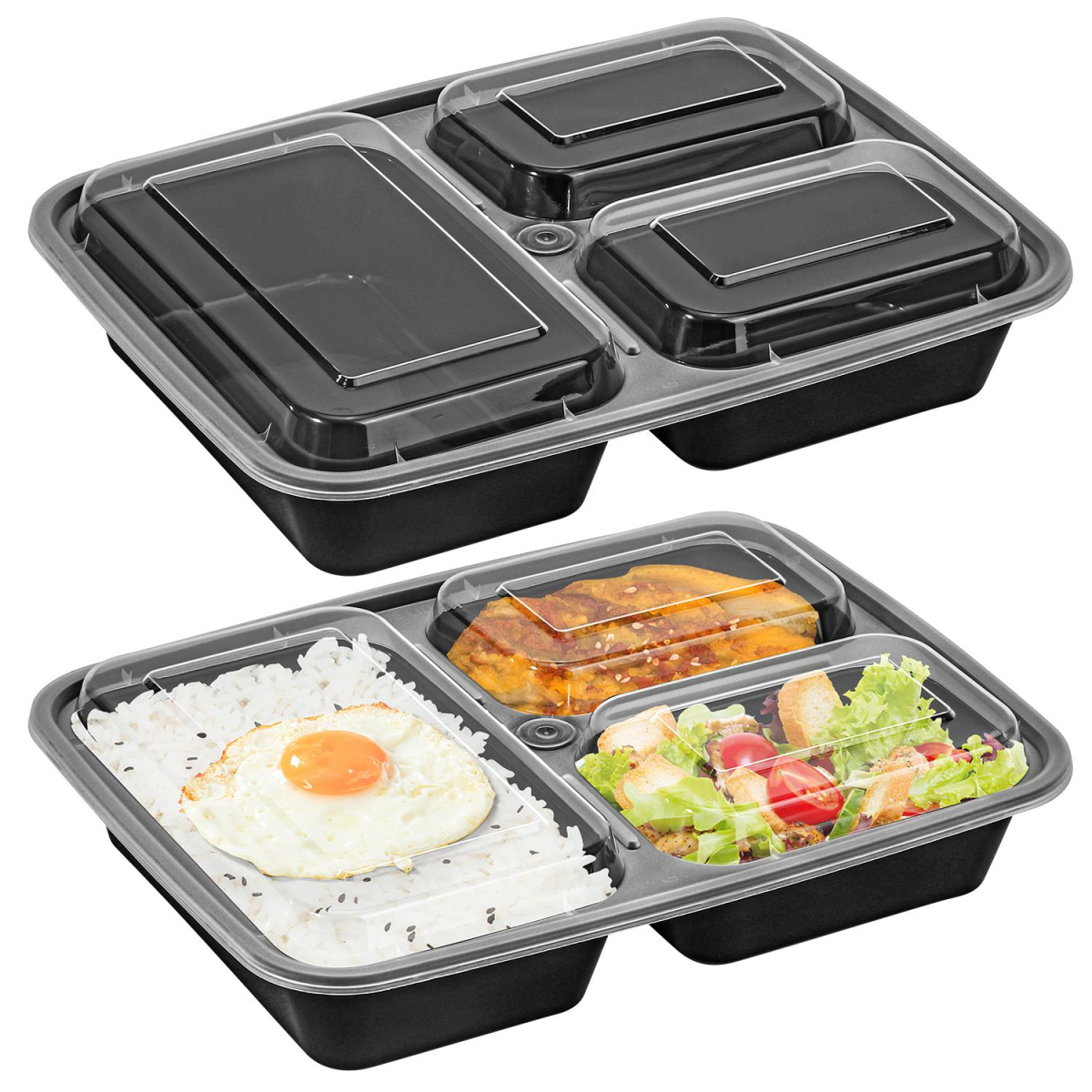 Vinsani 10 Pack Meal Prep Containers, 3 Compartments, 32oz with Airtight Lids – Microwave & Freezer Safe