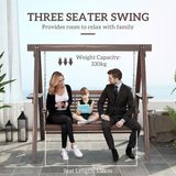 Outsunny 3-Seater Wooden Garden Swing Chair with Side Tables, Adjustable Chains and Cushion – Fir Wood