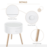 HOMCOM Round Coffee Table with Pull-Out Drawer and Wooden Legs – Living Room & Office Side Table, White