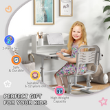 ZONEKIZ Height Adjustable Kids Desk and Chair Set with Drawer & Bookshelf – Tilting Study Desk, Grey