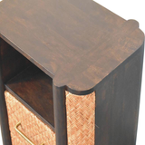 Artisan Furniture Solid Wood Rattan Curve Edge Nightstand with 2 Drawers and Shelf – Bedroom, Dark Brown