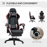 Reclining Gaming Chair with Footrest, Head & Lumbar Pillows – Swivel Computer Desk Chair, Black & Pink
