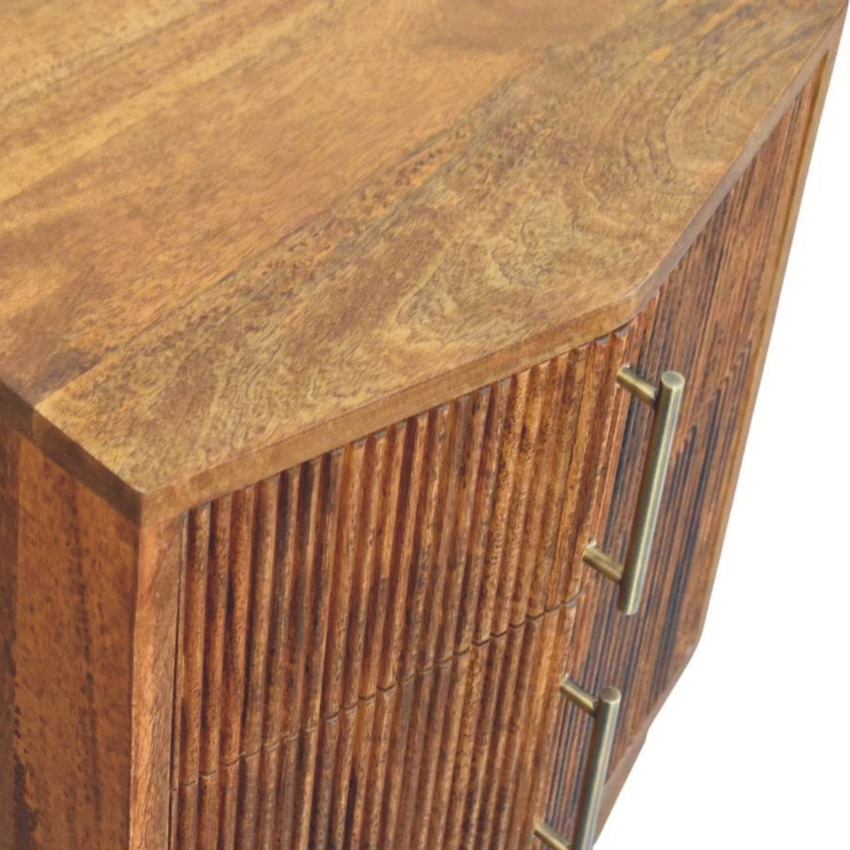 Artisan Furniture Solid Wood Louvre Bedside Table with 2 Fluted Drawers – Winewood Oak Finish, Brown