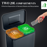 HOMCOM 2 x 20L Double Pedal Bin with Soft-Close Lid and Removable Inner Buckets – Kitchen Rubbish Bin, Black
