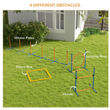 PawHut 4 Piece Dog Agility Training Set with Weave Poles, Pause Box, Hurdle, Jumping Ring & Carry Bag – Outdoor Games