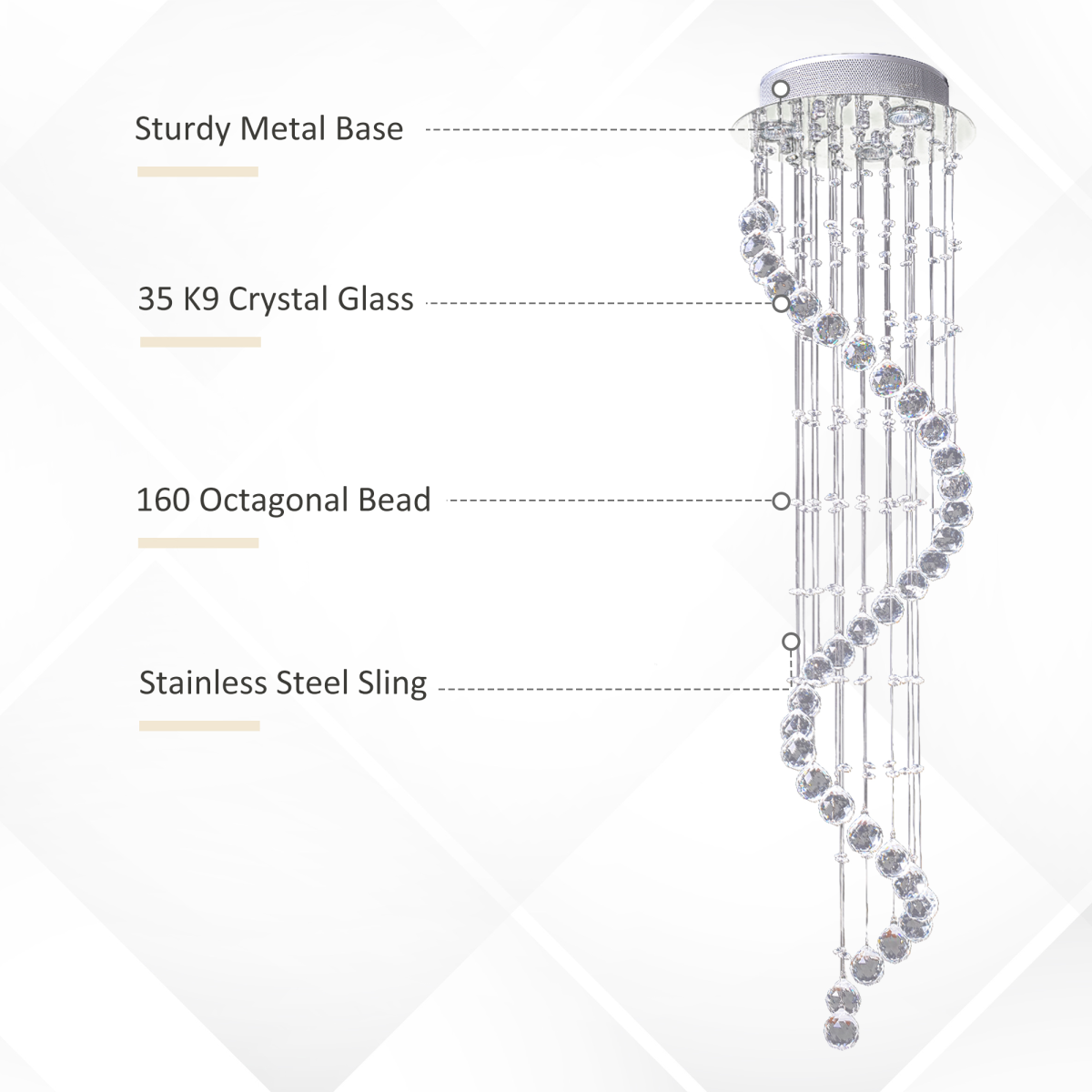 HOMCOM Crystal Chandelier with 160 Octagon Crystals – Polished Chrome Ceiling Light for Living Room and Hall