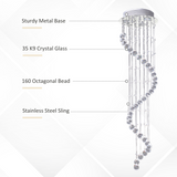 HOMCOM Crystal Chandelier with 160 Octagon Crystals – Polished Chrome Ceiling Light for Living Room and Hall
