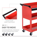 3-Tier Rolling Tool Trolley Cart with Drawer & Lockable Castors – Workshop Storage, Red