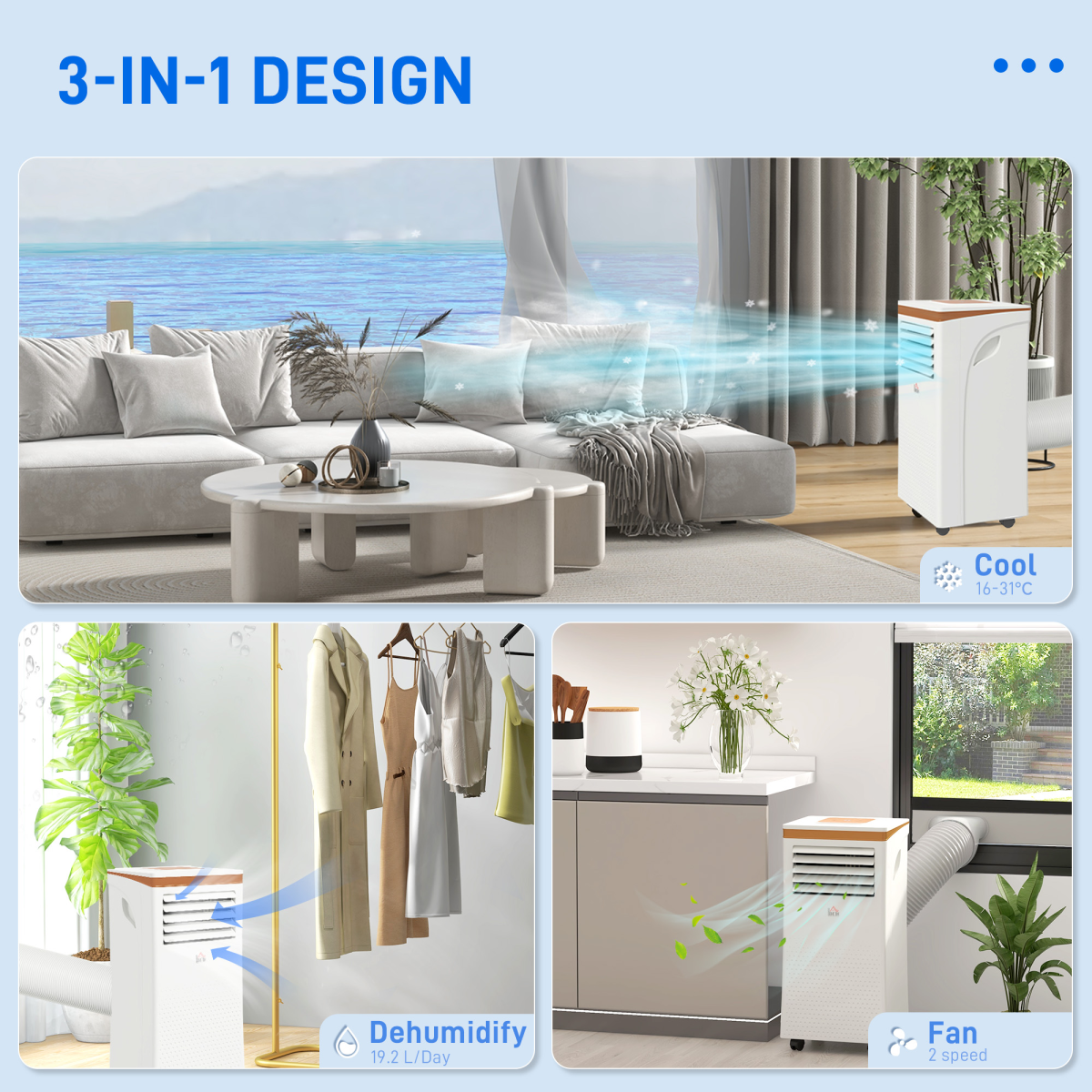 HOMCOM 7000 BTU 4-in-1 Portable Air Conditioner with LED Display & Timer – Cool, Dehumidify, Ventilate