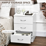 HOMCOM Modern 3 Drawer Bedside Table with Anti-Tipping Straps – Wooden Side Cabinet for Bedroom, White