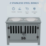PawHut Raised Dog Bowls with Storage Stand, 2 x 2000ml Steel Bowls – Feeding Station for Large Dogs, Grey