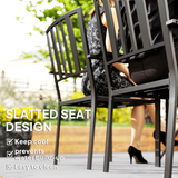 Outsunny Set of 4 Stackable Garden Chairs with Slatted Design – Galvanised Steel Outdoor Chairs, Black