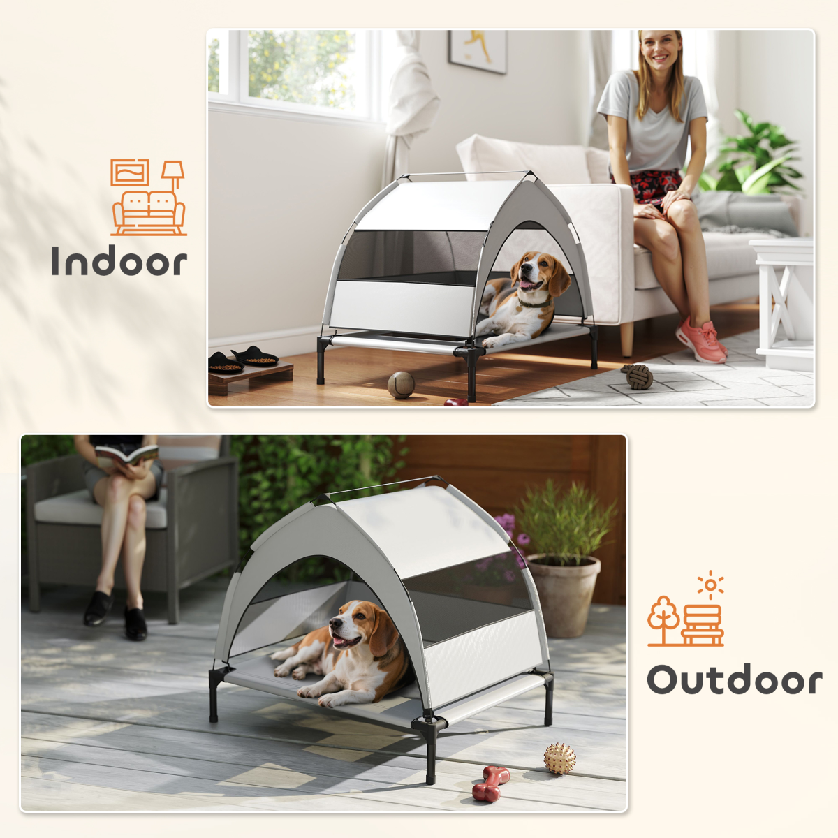 Elevated Dog Bed with Removable Three-Sided Canopy & Storage Bag – Breathable Pet House for Small to Medium Dogs