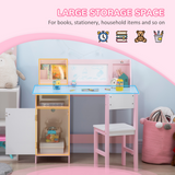 HOMCOM 2-Piece Kids Table and Chair Set with Whiteboard Desktop and Storage – Pink