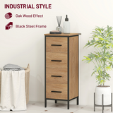 HOMCOM Narrow Bathroom Storage Cabinet with 4 Drawers – Industrial Style Space-Saving Unit, Oak