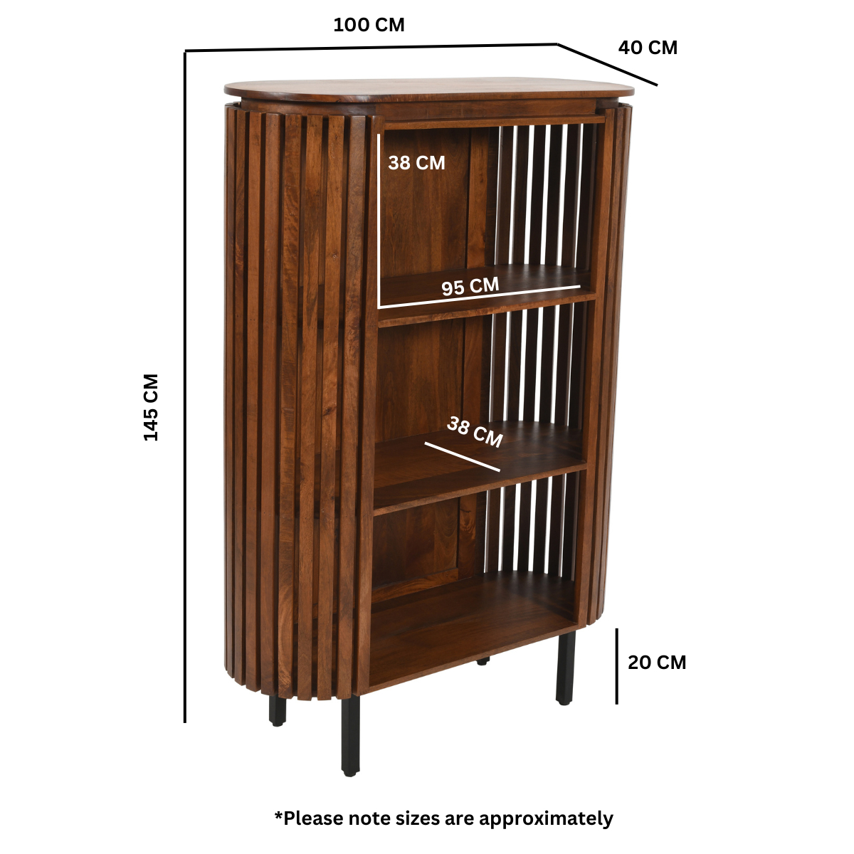 Indian Hub Slatted Mango Wood Medium Bookcase with Open Shelves – Hand-Crafted Storage, Natural Finish