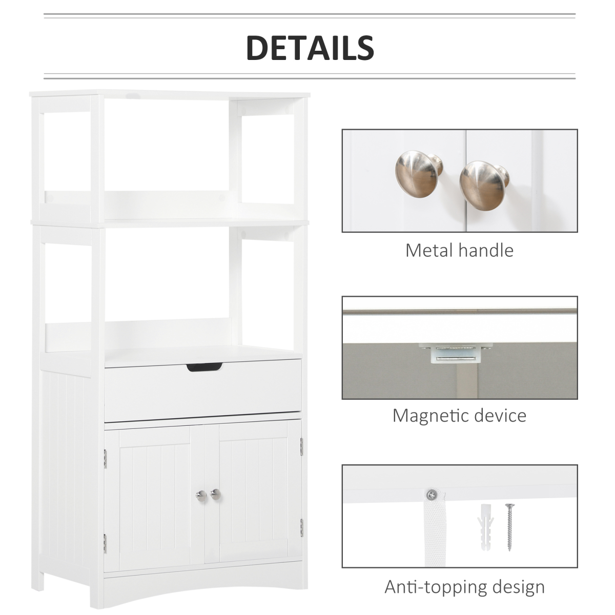 kleankin Bathroom Floor Storage Cabinet with Drawer, Shelves & Cupboard – Freestanding Storage