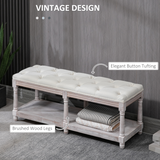 HOMCOM 2-Tier Button-Tufted Bed End Bench with Storage – Cream White Vintage Style