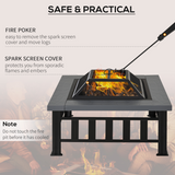 Outsunny Square Fire Pit with Faux Stone Tabletop and Waterproof Mesh Cover – Black/Grey