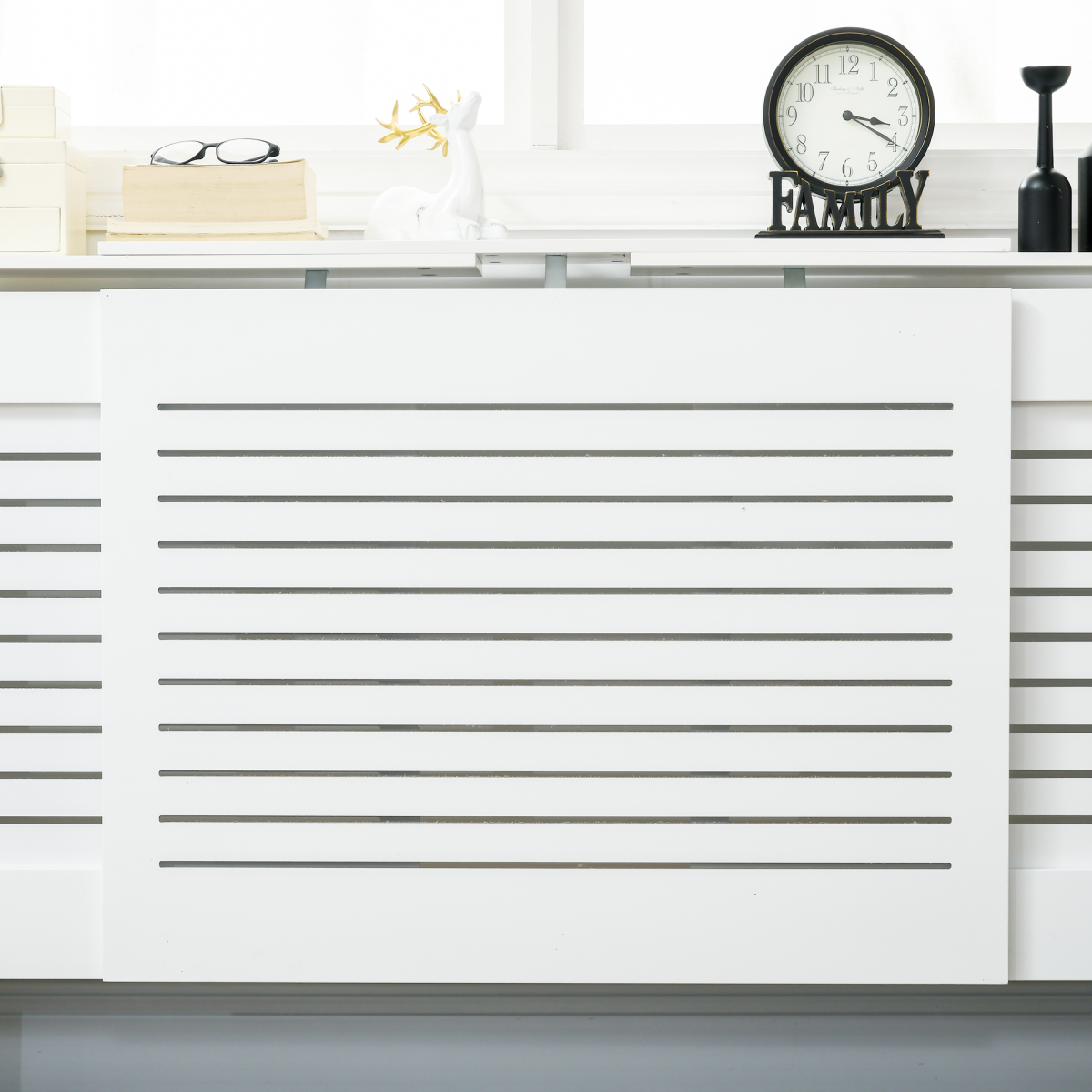 Slatted MDF Radiator Cover Cabinet with Display Top – Hide Radiators & Pipes in Living Rooms and Hallways