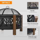 HOMCOM 2-in-1 Outdoor Fire Pit Bowl with BBQ Grill Grate and 30" Mesh Spark Screen Cover – Poker Included