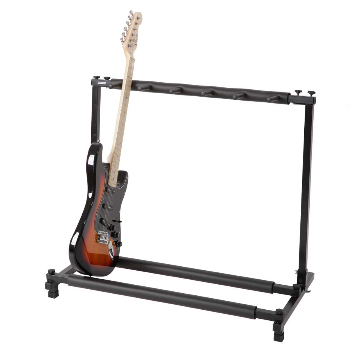 Triple Folding Guitar Rack Stand for 5 Guitars – Neoprene-Protected Tubular Holder, Black