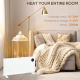 HOMCOM 2000W Electric Convector Heater with LED Display, Remote and Timer – Quiet Fan-Free Space Heater, White
