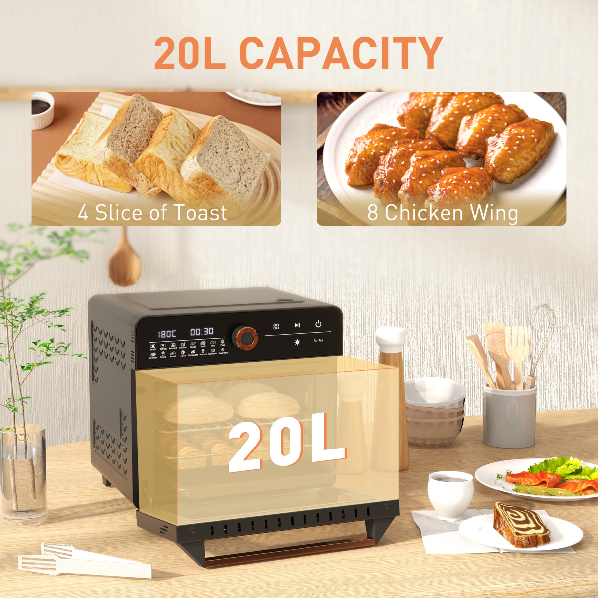 HOMCOM 20L Air Fryer Oven with 17 Presets, 1400W – Countertop Mini Oven with Rapid Air Circulation, Black