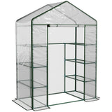 Walk-in Greenhouse with 4 Shelves, Roll-Up Zipped Door & Transparent PVC Cover – Garden Grow House, 143 x 73 x 195cm