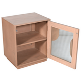 Indian Hub Indus Solid Mango Wood Bedside Table with Fluted Glass Panels – Pale Taupe