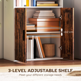 HOMCOM 5-Tier Bookcase with Double-Door Cupboard and Adjustable Shelf – Tall Storage Bookshelf, Rustic Brown