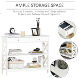 HOMCOM Console Table with 2 Drawers and Open Shelves – Hallway Side Desk, White