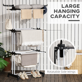 HOMCOM Foldable 3-Tier Clothes Drying Rack with Wheels and Brakes – Steel Garment Airer, Black