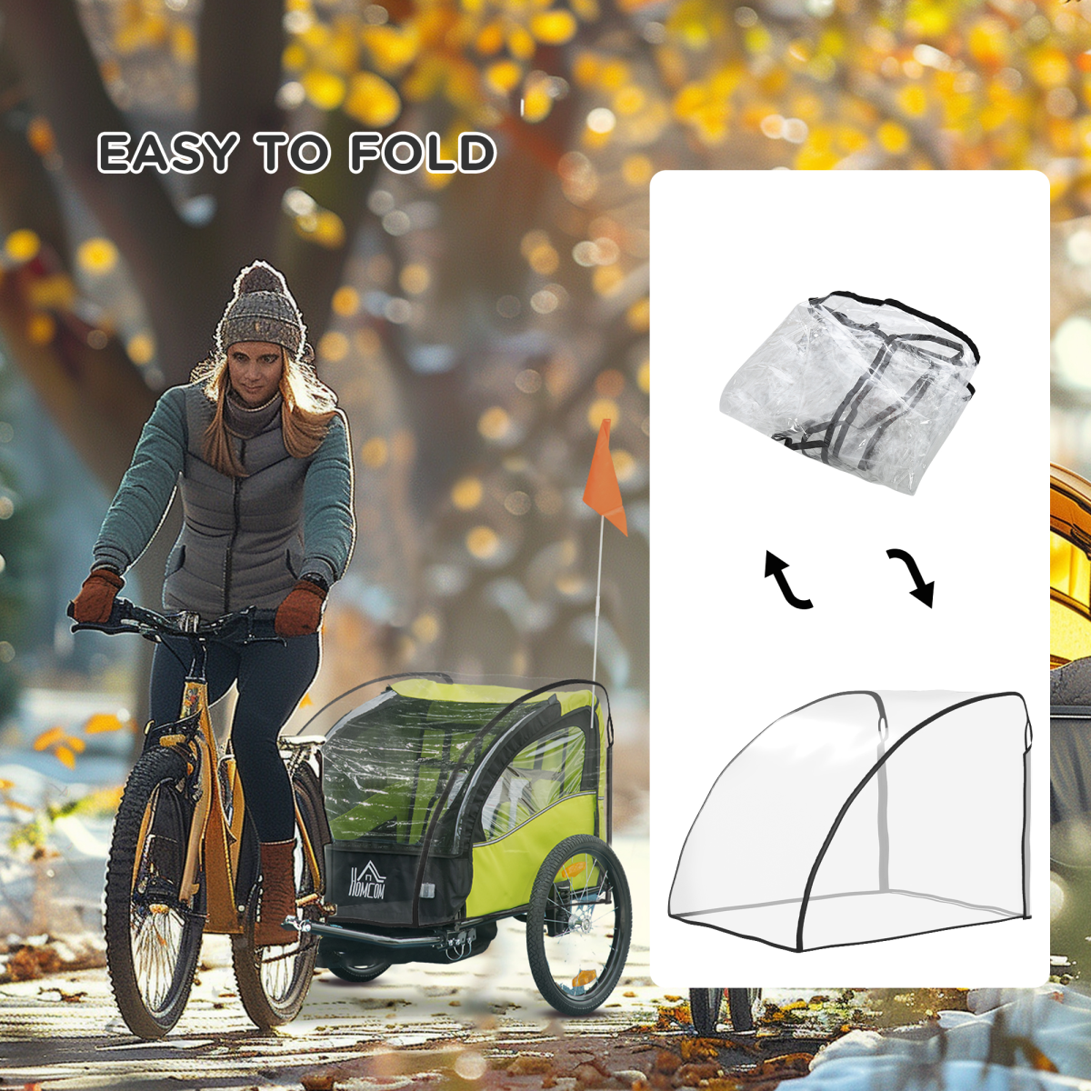 HOMCOM Baby Bike Trailer Cover – Waterproof Transparent Bicycle Trailer Storage Cover, Foldable, Clear