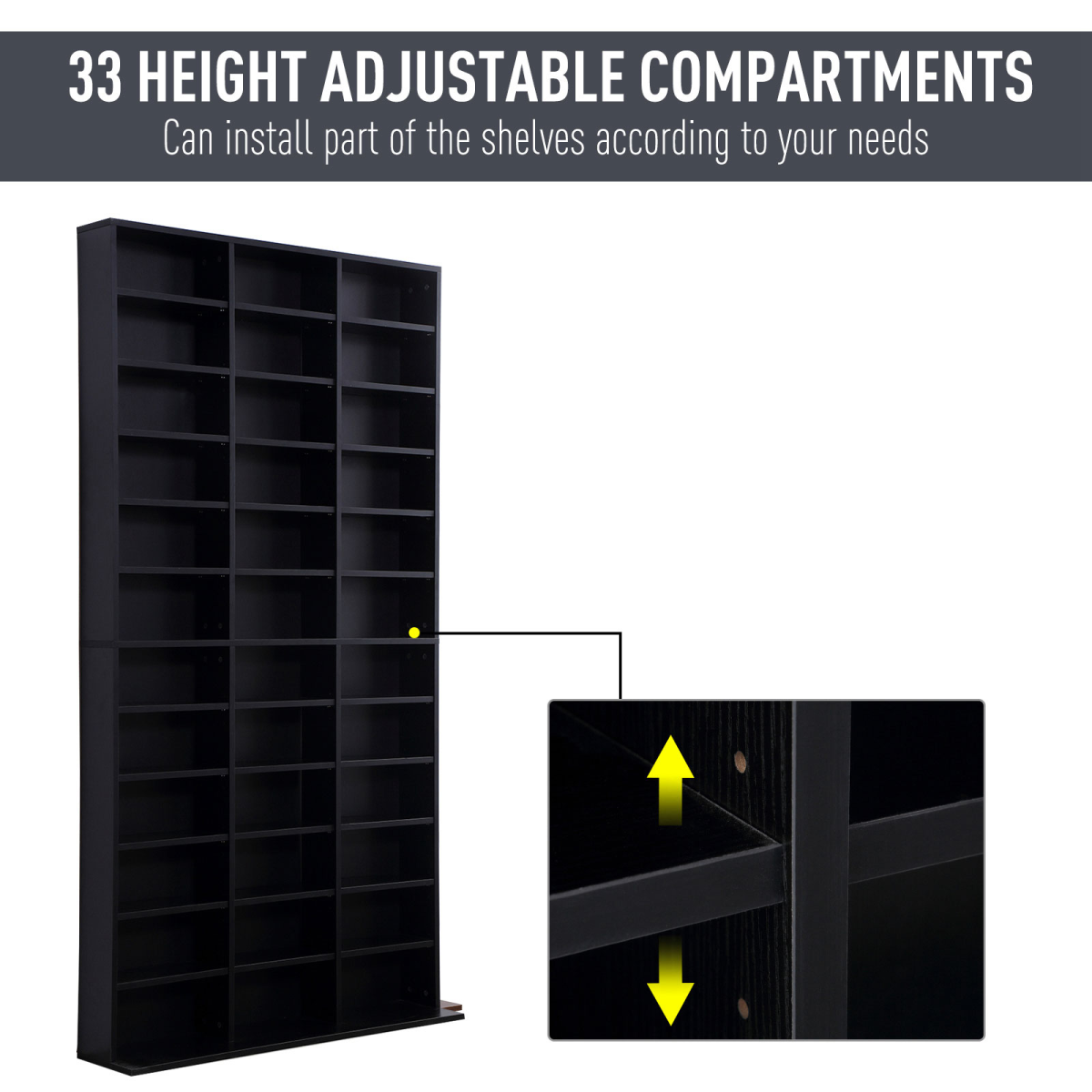 HOMCOM CD & DVD Media Storage Shelves with Contemporary Wooden Frame – Slim Display Tower, Black