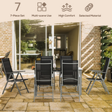 Outsunny 7-Piece Aluminium Garden Dining Set with Glass-Top Table & 6 Folding Chairs – Outdoor Furniture, Black