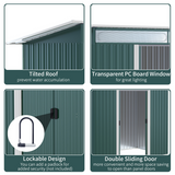 Outsunny Pent Roof Metal Garden Shed with Foundation & Sliding Door, 260 x 133 x 200cm – Green