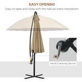 Outsunny 3m Cantilever Patio Parasol with Crank Handle, 18 Fibreglass Ribs & Cross Base – Offset Garden Shade, Khaki