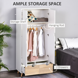 HOMCOM 2-Drawer Wardrobe with Hanging Compartment – Bedroom Clothes Storage, White & Oak