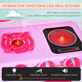 HOMCOM 38-Piece Kids Kitchen Play Set with Oven, Sounds and Lights – Role Play Toy, Pink