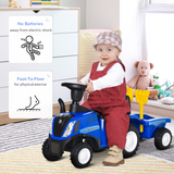 HOMCOM Toddler Ride-On Tractor Walker with Horn and Headlights – Foot-to-Floor Slider, 12–36 Months, Blue