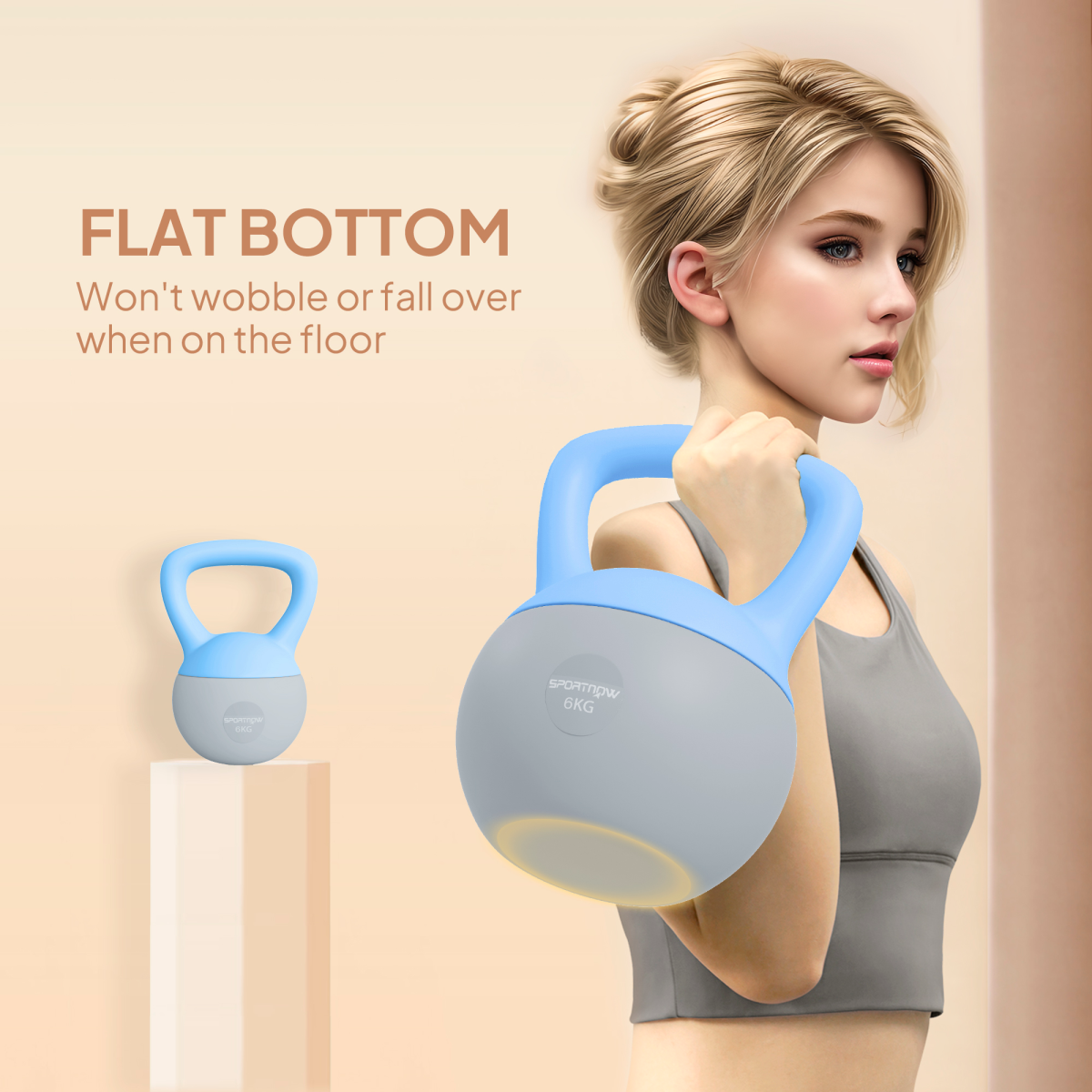 6kg Soft Kettlebell with Wide Non-Slip Handle & Flat Base – Strength and Cardio Training, Light Blue and Grey